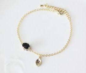 Black Onyx crystal bracelet, Initial bracelet, Personalized bracelet