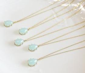 Bridesmaid gifts - Set of 5 - Mint drop pendant necklaceFrom ElliesButton