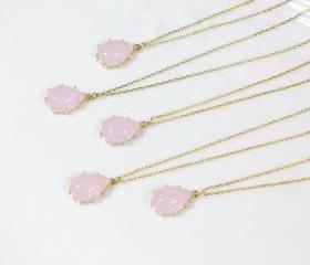 Bridesmaid gifts - Set of 5 - Pink drop pendant necklace