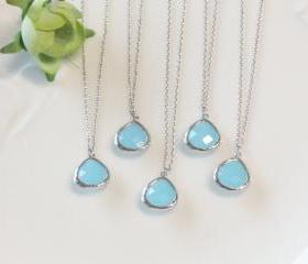 Bridesmaid gifts - Set of 5 - Light blue pendant necklace