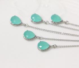Bridesmaid gifts - Set of 5 - Mint crystal drop necklace, Gorgeous Drop ,stone in twisted bezelFrom ElliesButton