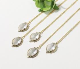 Bridesmaid gifts - Set of 5 -Crystal pendant necklace, Gorgeous Crystal Drop ,stone in leaf bezelFrom ElliesButton