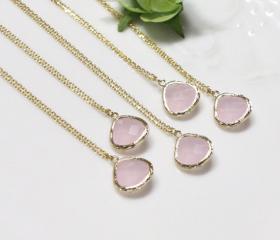 Bridesmaid gifts - Set of 5 - Pink drop pendant necklace