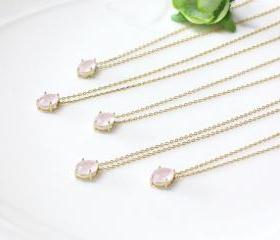 Bridesmaid gifts - Set of 5 - Dainty Pink pendant necklace
