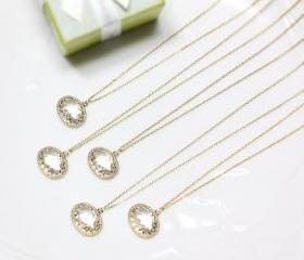 Bridesmaid gifts - Set of 5 -Crystal oval pendant necklace, Gorgeous Crystal Drop ,stone in leaf bezel