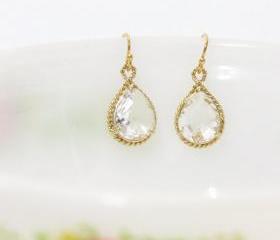 Bridesmaid gifts - Set of 5 - Clear crystal drop earring, Gorgeous Drop ,stone in twisted bezel