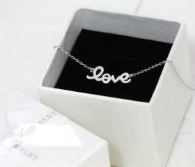 Bridesmaid gifts - Set of 5 - LOVE pendant necklace in white gold