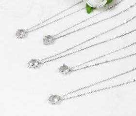 Bridesmaid gifts - Set of 5 - Clear white crystal pendant necklace