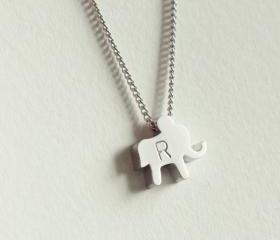 Personalized initial elephant necklace, everyday jewelry
