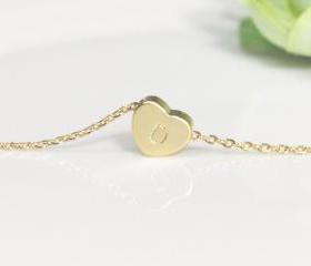 Heart initial necklace, Personalized necklace, gold plating