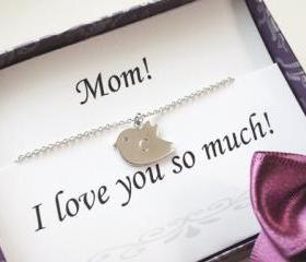 Mothers day gift - Thank you card & Personalized initial bird necklace,everyday jewelry,Mom jewelry, gifts for mom