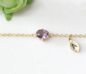 Purple stone bracelet, Initial bracelet, Personalized bracelet