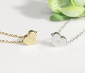 Heart initial necklace, Personalized necklace, gold and white gold ( Choose your color ), simple and delicate jewerlyFrom ElliesButton