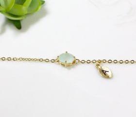 Green aquamarine bracelet, Initial bracelet, Personalized bracelet