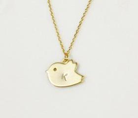 Personalized initial bird necklace, Gift For Daughter, Baby Shower, everyday jewelry,white gold plating - availableFrom ElliesButton