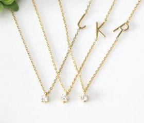 Personalized initial necklace with tiny crystal, Initial necklaceFrom ElliesButton