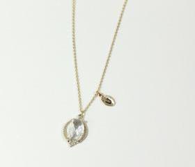 Leaf initial, Crystal pendant necklace, stone in leaf bezel, Initial necklace