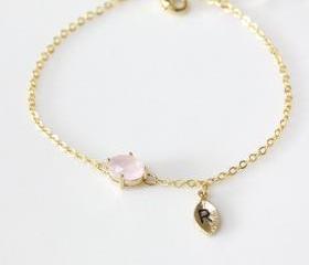 Dainy pink stone bracelet, Initial bracelet, Personalized bracelet