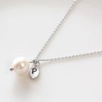 necklace initial pearl freshwater mothers leaf calla lily flower